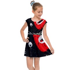 Red Poppy Flowers On Gray Background By Flipstylez Designs Kids Cap Sleeve Dress by flipstylezfashionsLLC