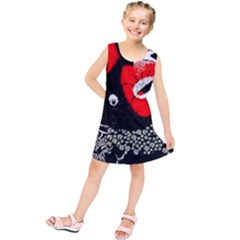 Red Poppy Flowers On Gray Background By Flipstylez Designs Kids  Tunic Dress by flipstylezfashionsLLC