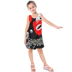 Red Poppy Flowers On Gray Background By Flipstylez Designs Kids  Sleeveless Dress by flipstylezfashionsLLC