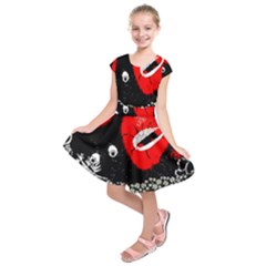 Red Poppy Flowers On Gray Background By Flipstylez Designs Kids  Short Sleeve Dress by flipstylezfashionsLLC