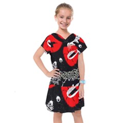 Red Poppy Flowers On Gray Background By Flipstylez Designs Kids  Drop Waist Dress by flipstylezfashionsLLC