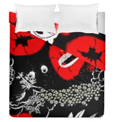 Red Poppy Flowers On Gray Background By Flipstylez Designs Duvet Cover Double Side (queen Size) by flipstylezfashionsLLC