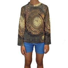 Awesome Steampunk Design, Clockwork Kids  Long Sleeve Swimwear by FantasyWorld7