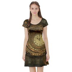 Awesome Steampunk Design, Clockwork Short Sleeve Skater Dress by FantasyWorld7