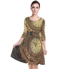 Awesome Steampunk Design, Clockwork Quarter Sleeve Waist Band Dress