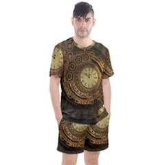 Awesome Steampunk Design, Clockwork Men s Mesh Tee And Shorts Set