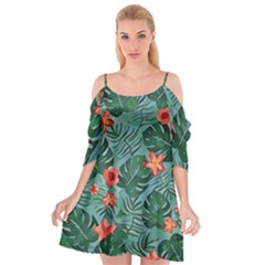 Tropical Floral Design Cutout Spaghetti Strap Chiffon Dress