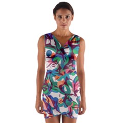 Multicolor Abstract Pattern Wrap Front Bodycon Dress