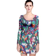 Multicolor Abstract Pattern Long Sleeve Velvet Bodycon Dress