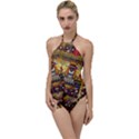 Lady Panda In The Apple Cave With Moon And Meteroits Go with the Flow One Piece Swimsuit View1