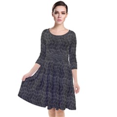 Wavy Grid Dark Pattern Quarter Sleeve Waist Band Dress by dflcprints