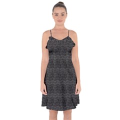 Wavy Grid Dark Pattern Ruffle Detail Chiffon Dress by dflcprints