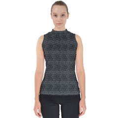 Wavy Grid Dark Pattern Mock Neck Shell Top by dflcprints