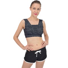 Wavy Grid Dark Pattern V-back Sports Bra by dflcprints