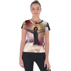 Awesome Dark Fairy In The Sky Short Sleeve Sports Top  by FantasyWorld7