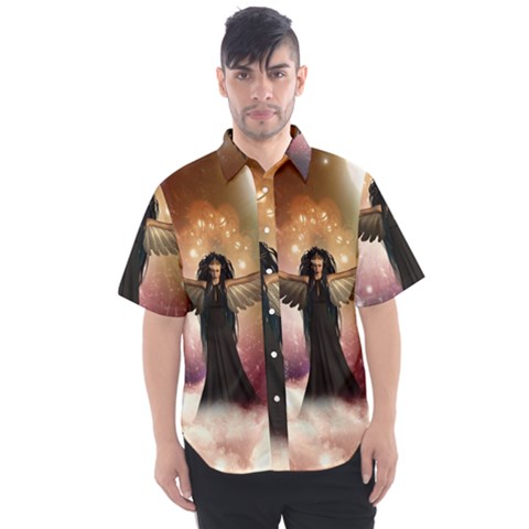 Awesome Dark Fairy In The Sky Men s Short Sleeve Shirt by FantasyWorld7