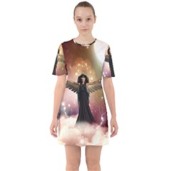 Awesome Dark Fairy In The Sky Sixties Short Sleeve Mini Dress by FantasyWorld7