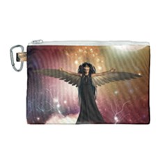 Awesome Dark Fairy In The Sky Canvas Cosmetic Bag (large) by FantasyWorld7