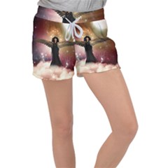 Awesome Dark Fairy In The Sky Women s Velour Lounge Shorts by FantasyWorld7