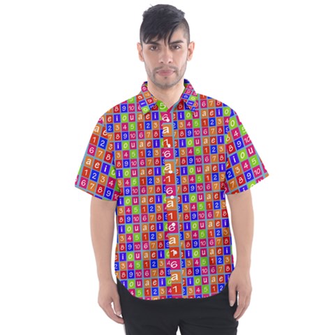 Numbers And Vowels Colorful Pattern Men s Short Sleeve Shirt by dflcprints