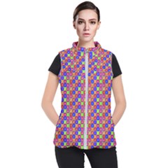 Numbers And Vowels Colorful Pattern Women s Puffer Vest