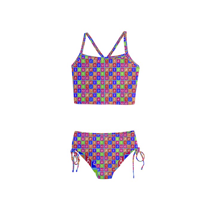 Numbers And Vowels Colorful Pattern Girls  Tankini Swimsuit