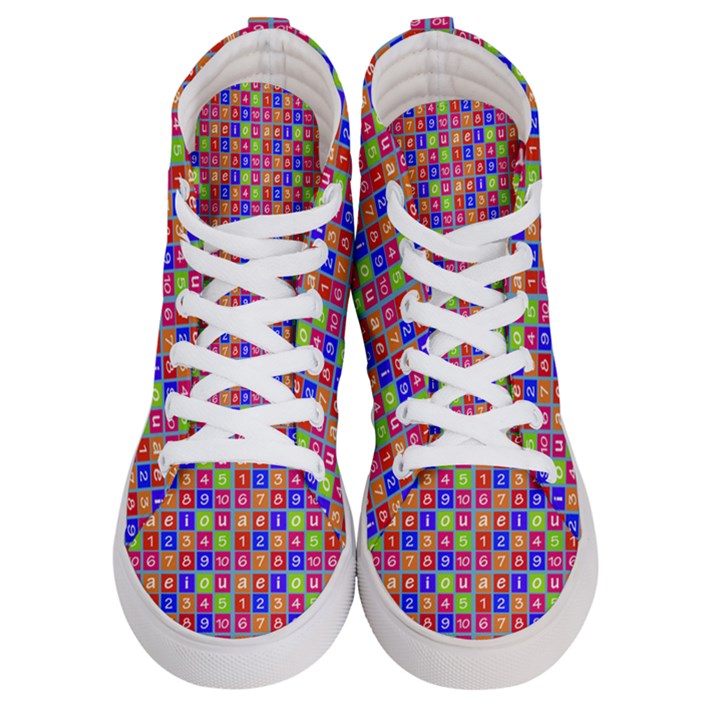 Numbers And Vowels Colorful Pattern Women s Hi-Top Skate Sneakers