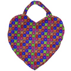 Numbers And Vowels Colorful Pattern Giant Heart Shaped Tote by dflcprints