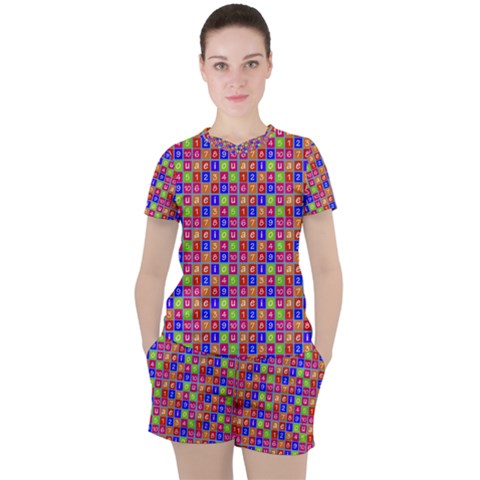 Numbers And Vowels Colorful Pattern Women s Tee And Shorts Set by dflcprints