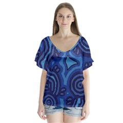 Aboriginal Art - Travel  V-neck Flutter Sleeve Top by hogartharts