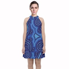 Aboriginal Art - Travel  Velvet Halter Neckline Dress 