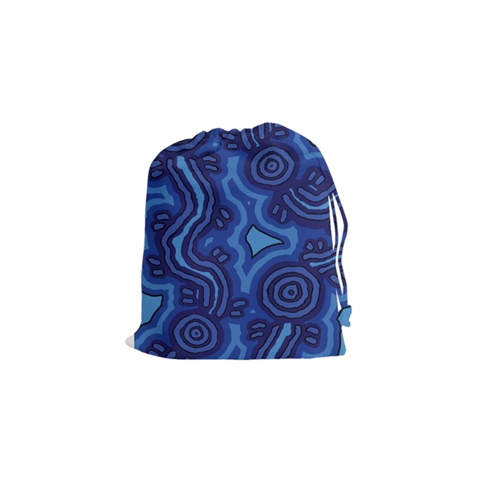 Aboriginal Art - Blue Campsites Drawstring Pouch (Small)