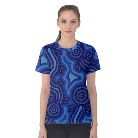 Aboriginal Art - Blue Campsites Women s Cotton Tee by hogartharts