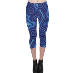 Aboriginal Art - Blue Campsites Capri Leggings  by hogartharts