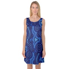 Aboriginal Art - Blue Campsites Sleeveless Satin Nightdress