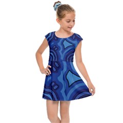 Aboriginal Art - Blue Campsites Kids Cap Sleeve Dress