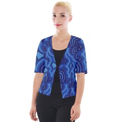 Aboriginal Art - Blue Campsites Cropped Button Cardigan