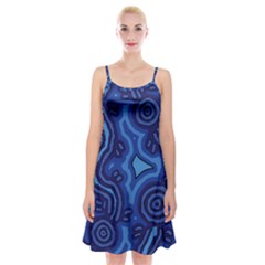 Aboriginal Art - Blue Campsites Spaghetti Strap Velvet Dress