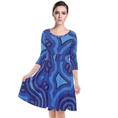 Aboriginal Art - Blue Campsites Quarter Sleeve Waist Band Dress