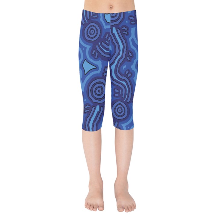 Aboriginal Art - Blue Campsites Kids  Capri Leggings 