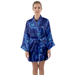 Aboriginal Art - Blue Campsites Long Sleeve Kimono Robe by hogartharts