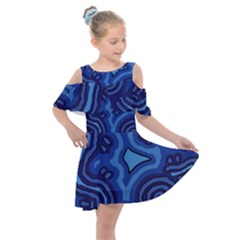 Aboriginal Art - Blue Campsites Kids  Shoulder Cutout Chiffon Dress