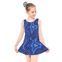 Aboriginal Art - Blue Campsites Kids  Skater Dress Swimsuit