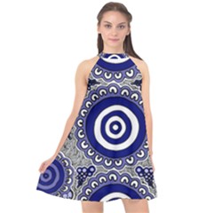 Aboriginal Art - Gathering Halter Neckline Chiffon Dress  by hogartharts