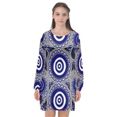 Aboriginal Art - Gathering Long Sleeve Chiffon Shift Dress  by hogartharts