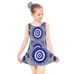 Aboriginal Art - Gathering Kids  Skater Dress Swimsuit