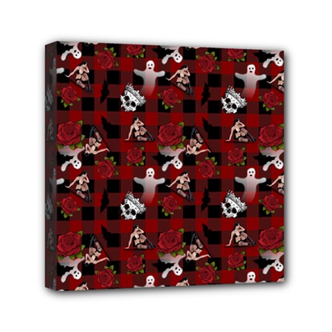 Gothic Woman Rose Bats Pattern Mini Canvas 6  X 6  (stretched) by snowwhitegirl