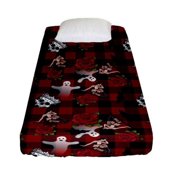 Gothic Woman Rose Bats Pattern Fitted Sheet (Single Size)