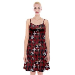 Gothic Woman Rose Bats Pattern Spaghetti Strap Velvet Dress