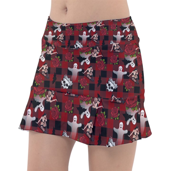 Gothic Woman Rose Bats Pattern Tennis Skirt